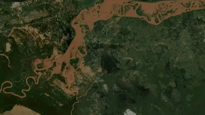 Satellite view of river flooding across the landscape